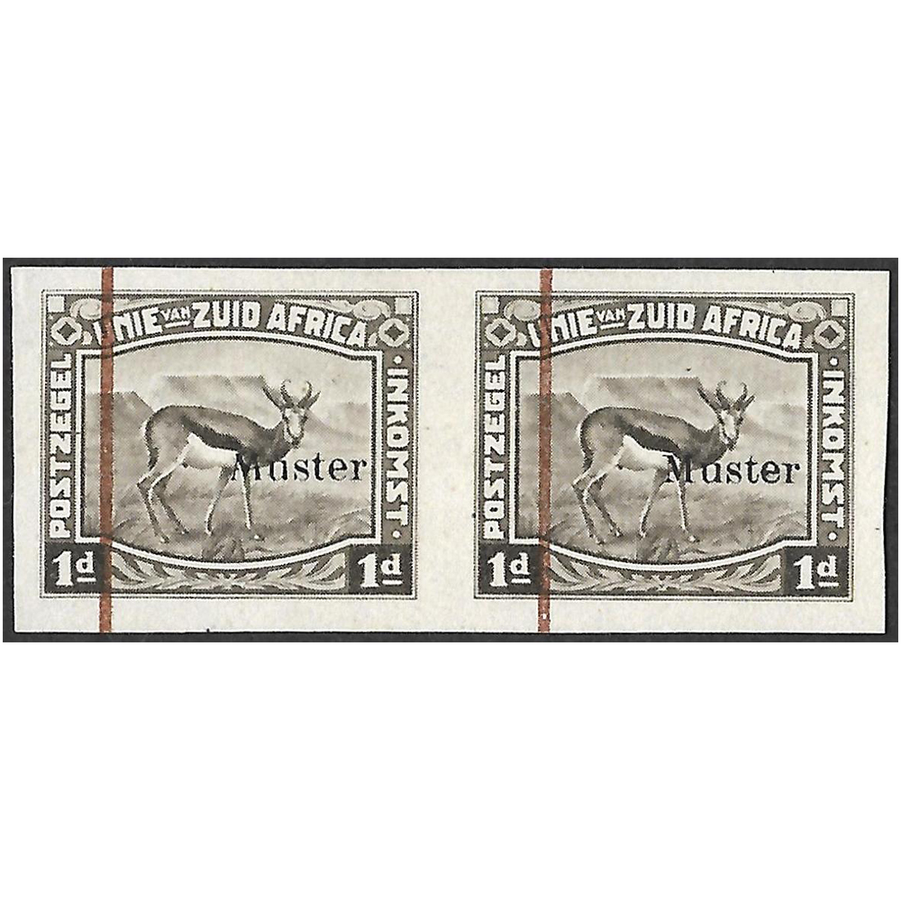 1923 Harrison essays 1d springbok imperforated pair in brownish-black