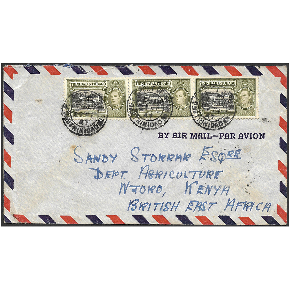 TRINIDAD AND TOBAGO → KENYA 27 Feb 1947 airmail cover