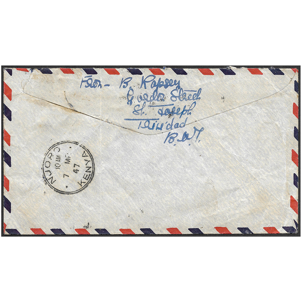 TRINIDAD AND TOBAGO → KENYA 27 Feb 1947 airmail cover - Image 2