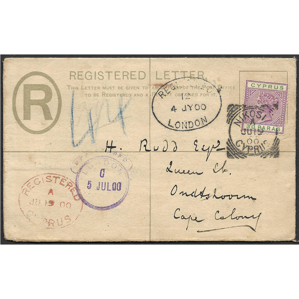 19 Jun 1900 uncensored registered cover from Nikosi