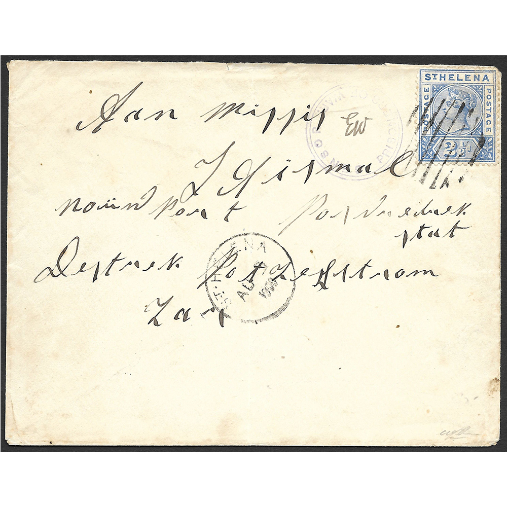 8 Aug 1900 cover from St Helena to Potchefstroom