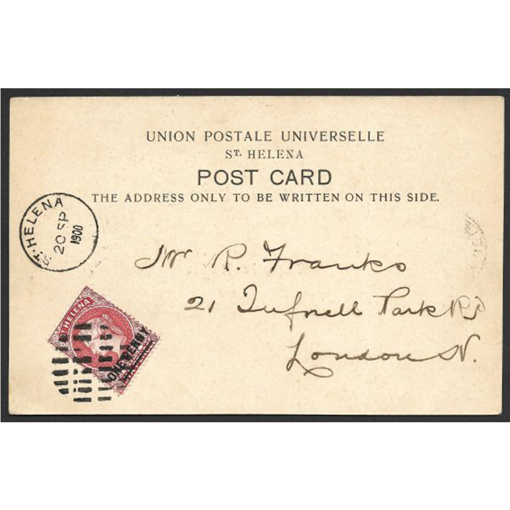 20 Sep 1900 postcard from St Helena to London with 1d stamp