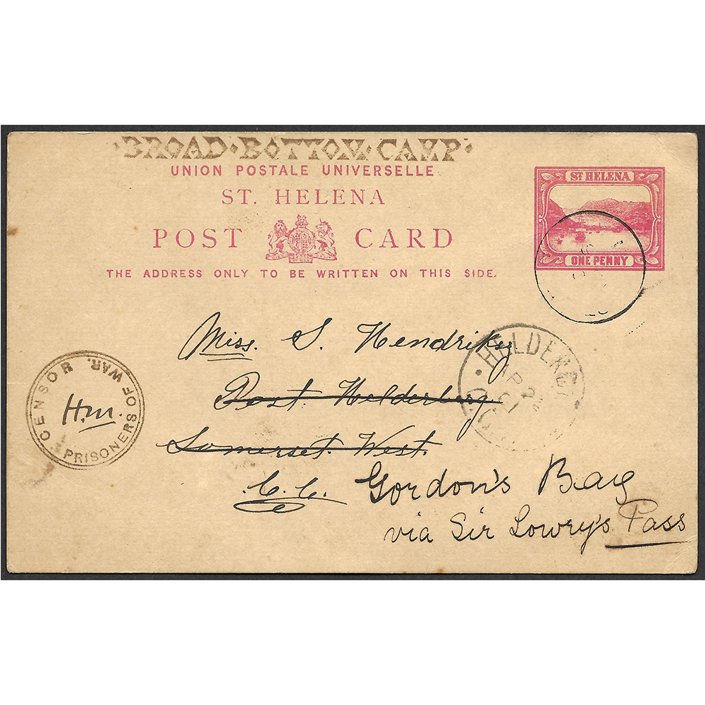6 Apr 1901 postcard from St Helena to Helderberg Cape Colony