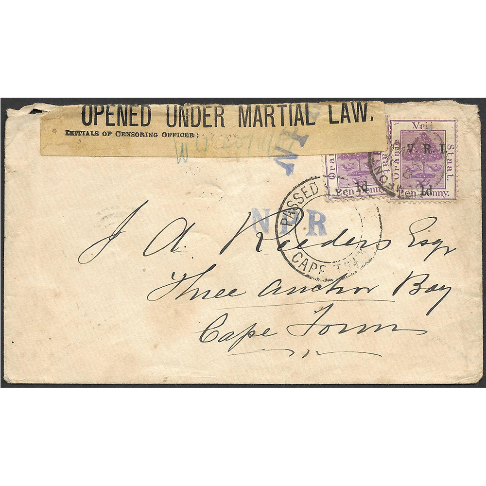 20 Nov 1901 cover from Bloemfontein to Three Anchor Bay in the Cape Colony