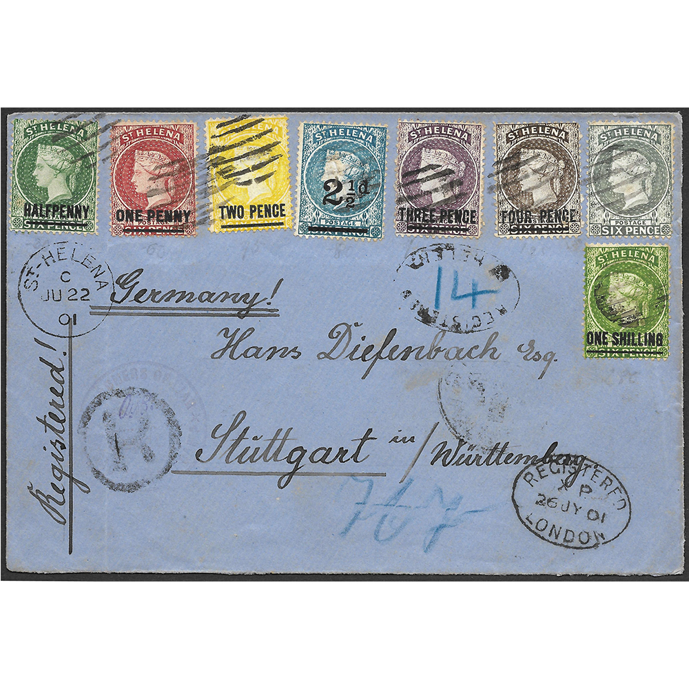 22 Jun 1901 cover to Stuttgart in Germany with eight stamps all cancelled by K101