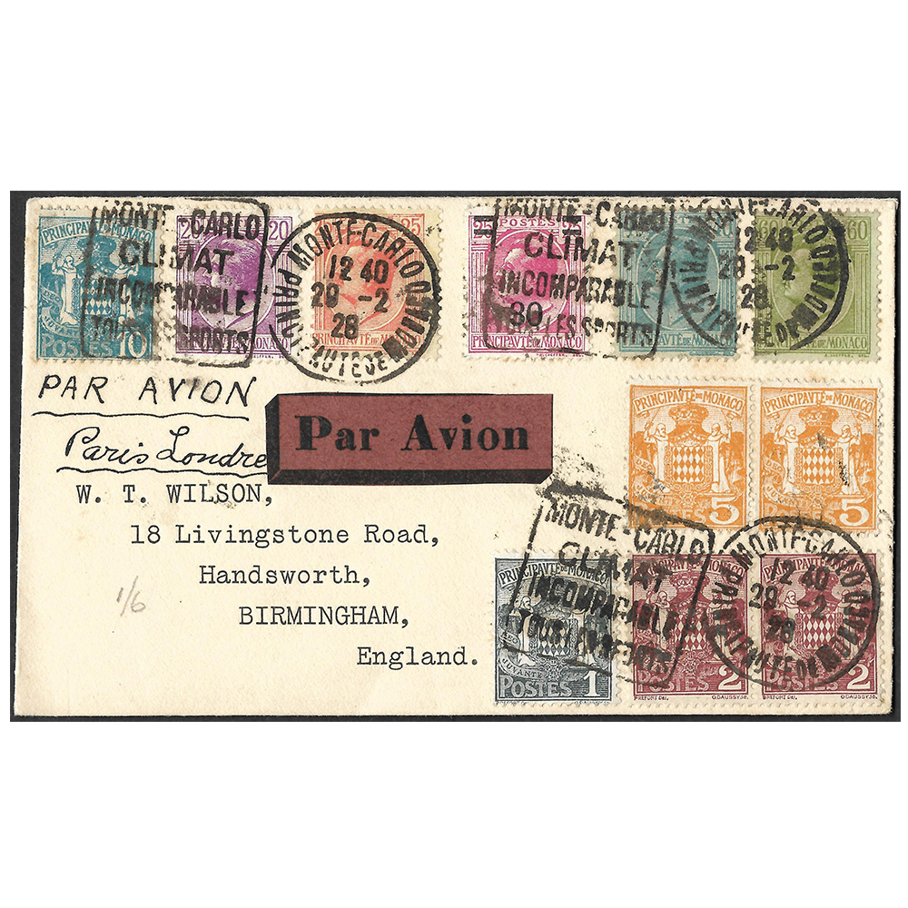 Monaco Wilson registered cover with 1924 part set (SG73**91) and 1926 surcharge stamp (SG106)