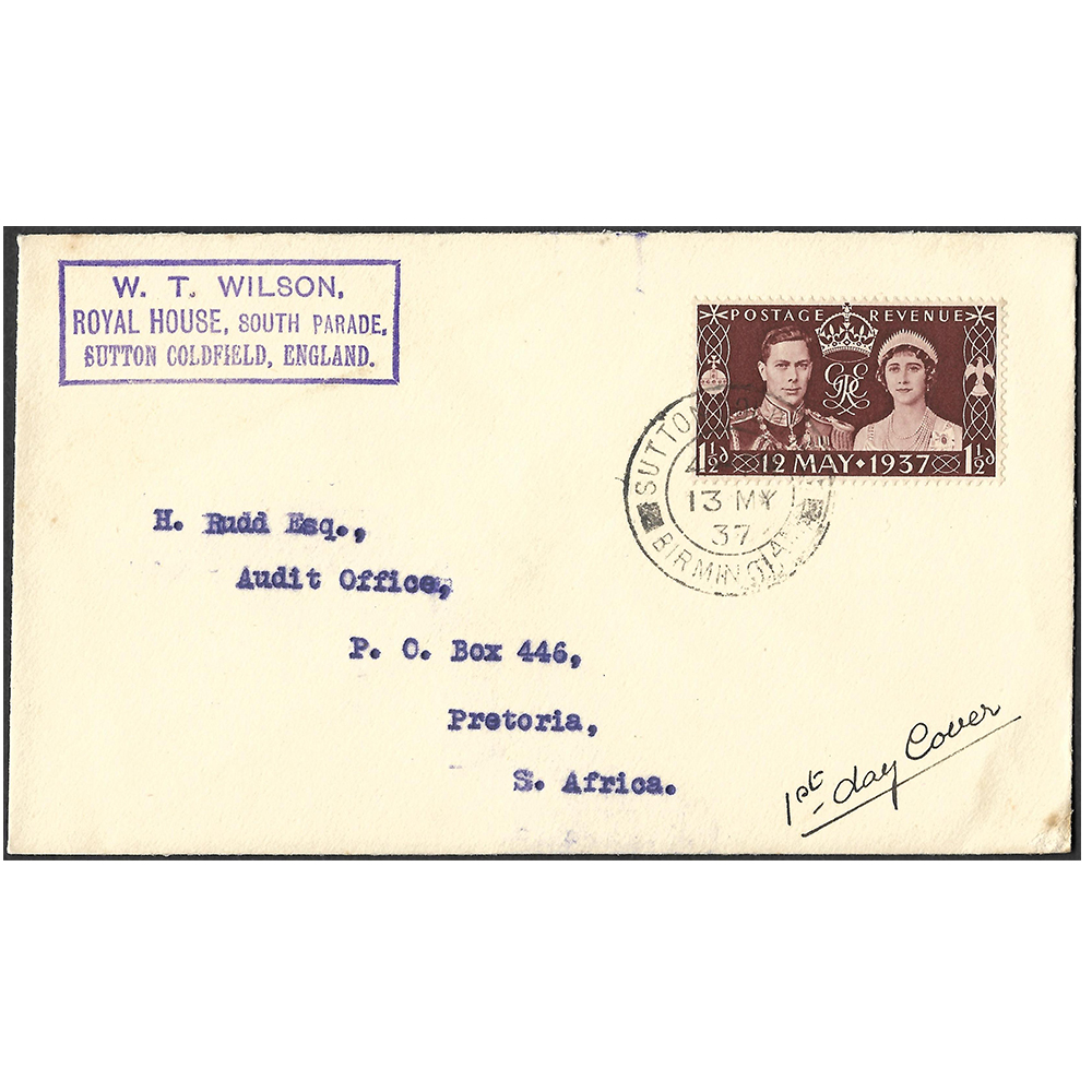 Rudd correspondence: Great Britain 1937 Wilson first day cover with 1½d (SG461)