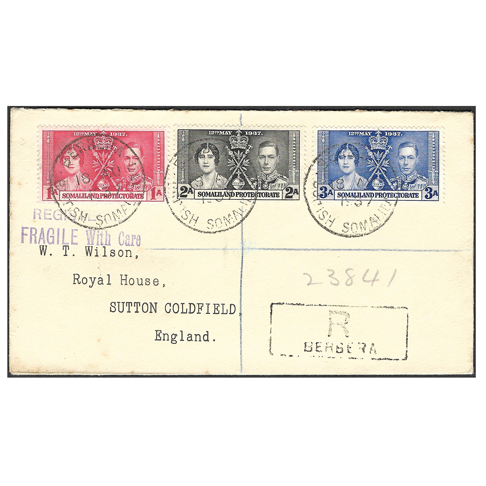 Somaliland Protectorate Wilson registered cover with coronation set of 1937 (SG90-92)
