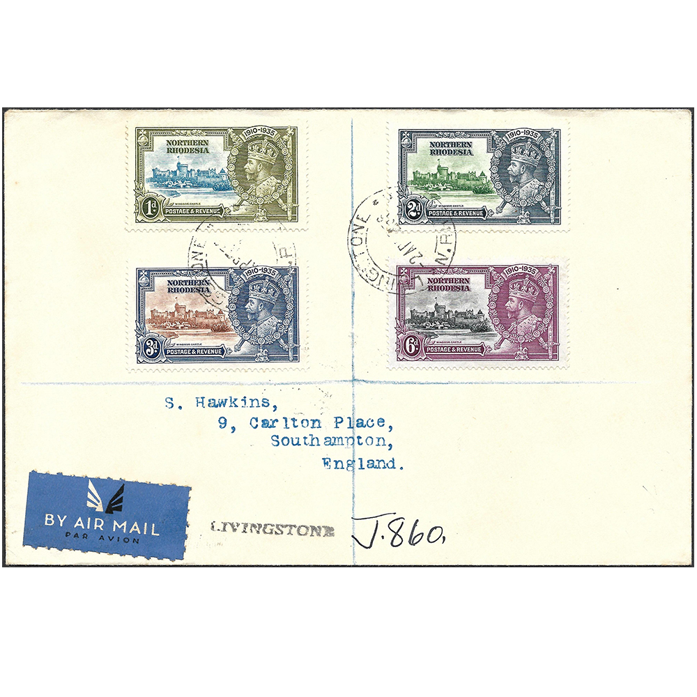 Northern Rhodesia registered cover to Southampton with silver jubilee set of 1935 (SG18-21)
