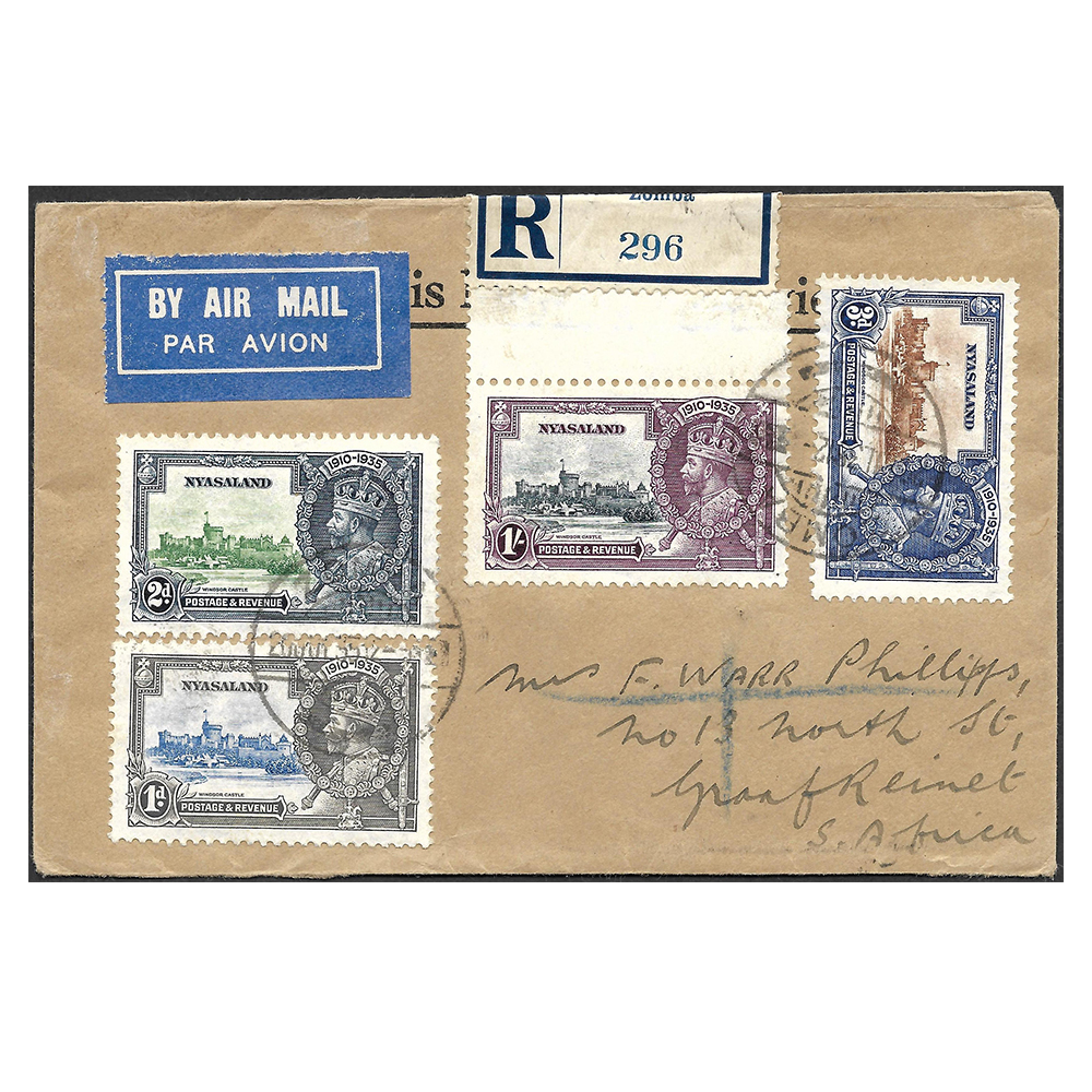 Nyasaland Protectorate registered cover with George V silver jubilee set (SG 123-126)