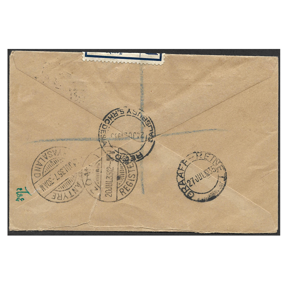 Nyasaland Protectorate registered cover with George V silver jubilee set (SG 123-126) - Image 2