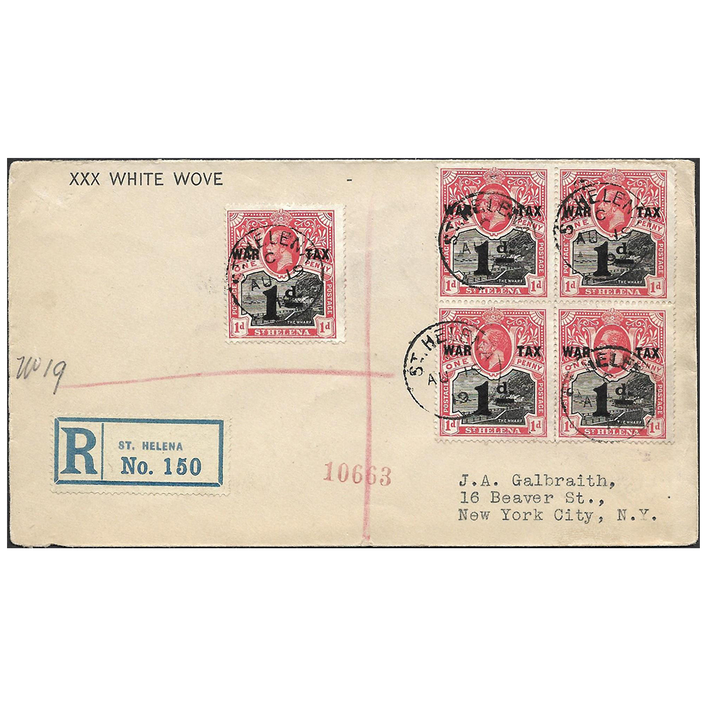 19 August 1919 registered cover to New York