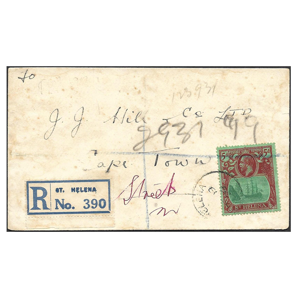 19 April 1929 registered cover to Cape Town (South Africa) with 5d stamp