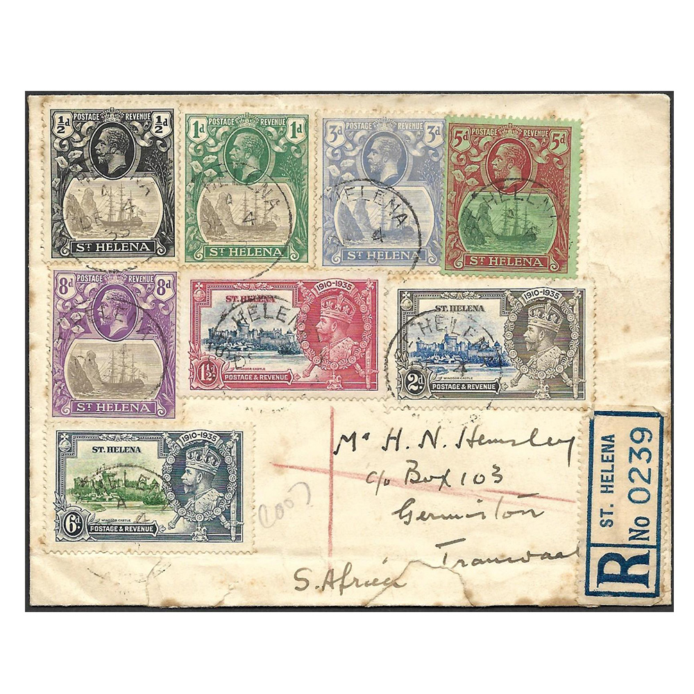 4 December 1935 registered cover to Germiston (South Africa)