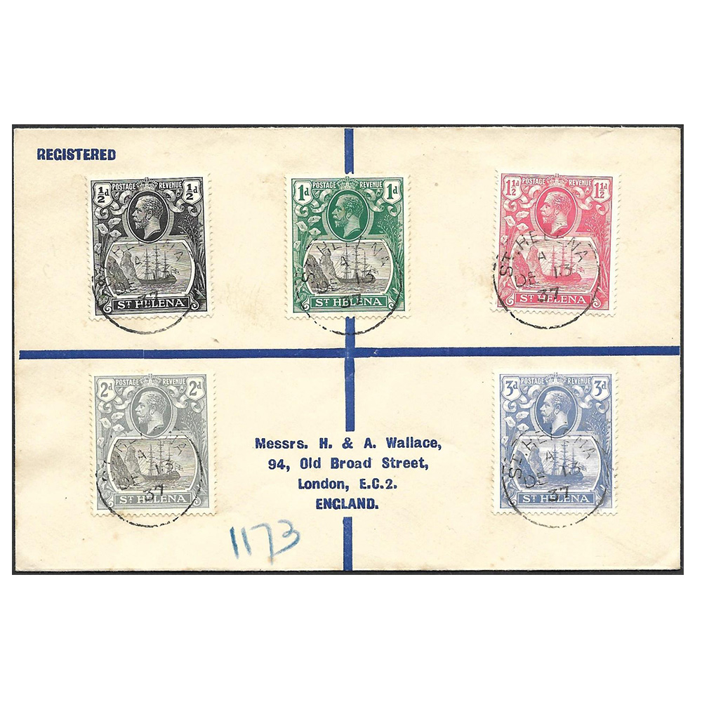 13 December 1937 registered cover to London (England) with ½d, 1d, 1½, 2d and 3d stamps