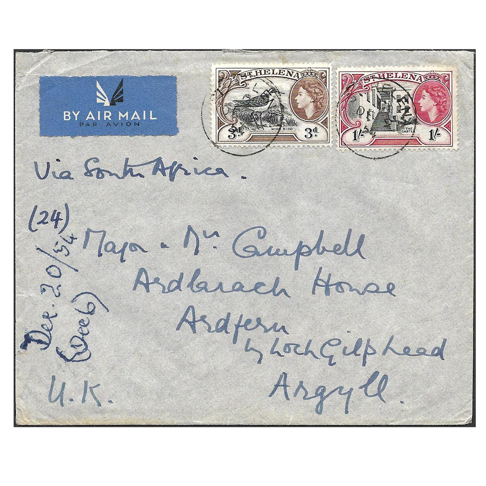 9 December 1954 airmail cover to Argyll (region in Scotland)