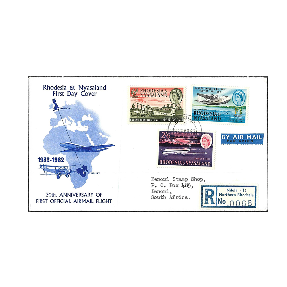 1962 first day covers commemorating the 30th anniversary of the first London-Rhodesia airmail service with complete sets (SG40-42) - Image 2