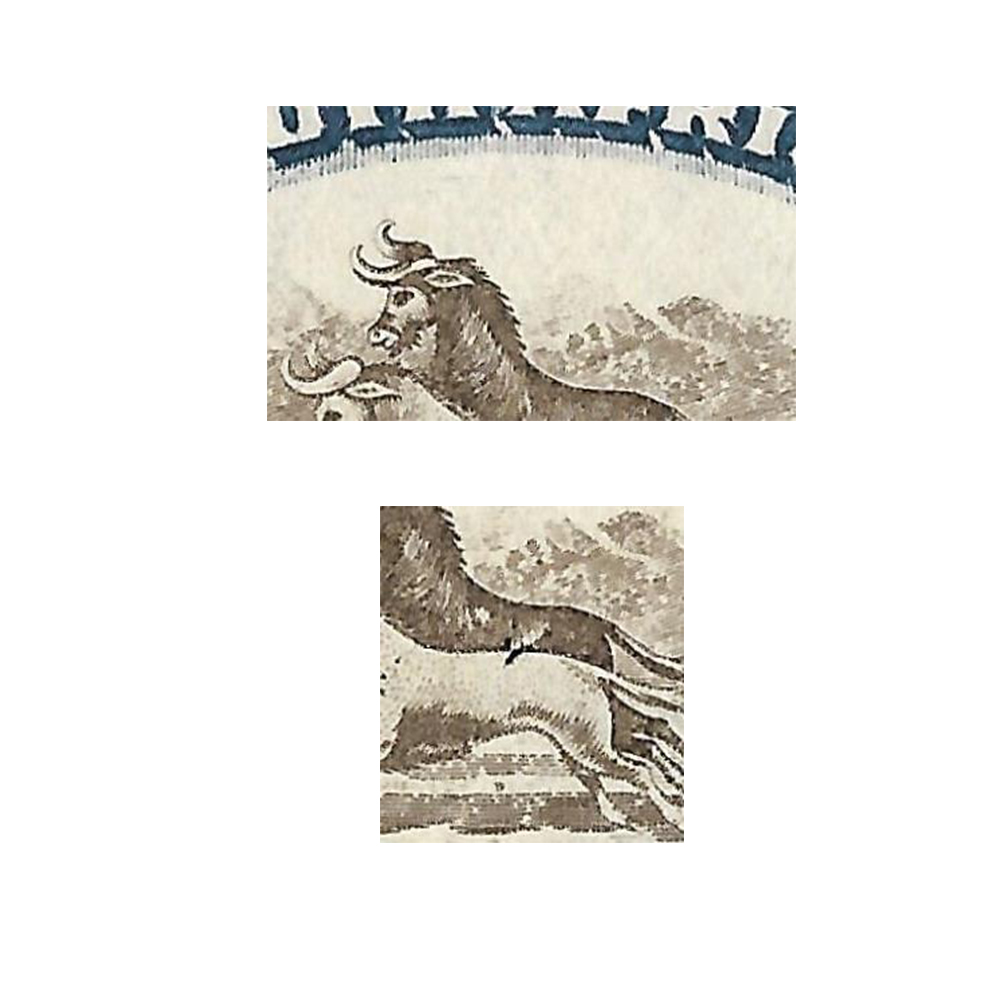 1932 Pretoria pictorial issue 1s brown and deep blue unmounted mint/mint strip with dart in gnu's back variety on bottom stamp and missing clouds on top stamps (SG48a, SACC49v) - Image 3
