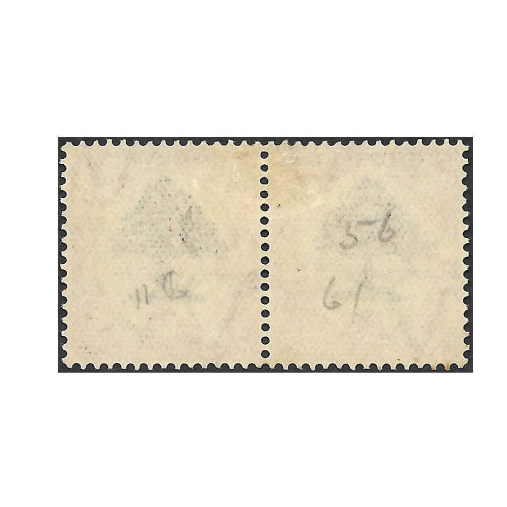1937 hyphenated pictorial issue 6d green and vermillion Type I with falling ladder flaw on right stamp (SG61a, SACC 60c) - Image 2