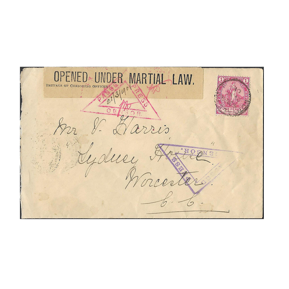 21 Mar 1901 cover from Norvalspont to Worcester with British censor seal Type 15
