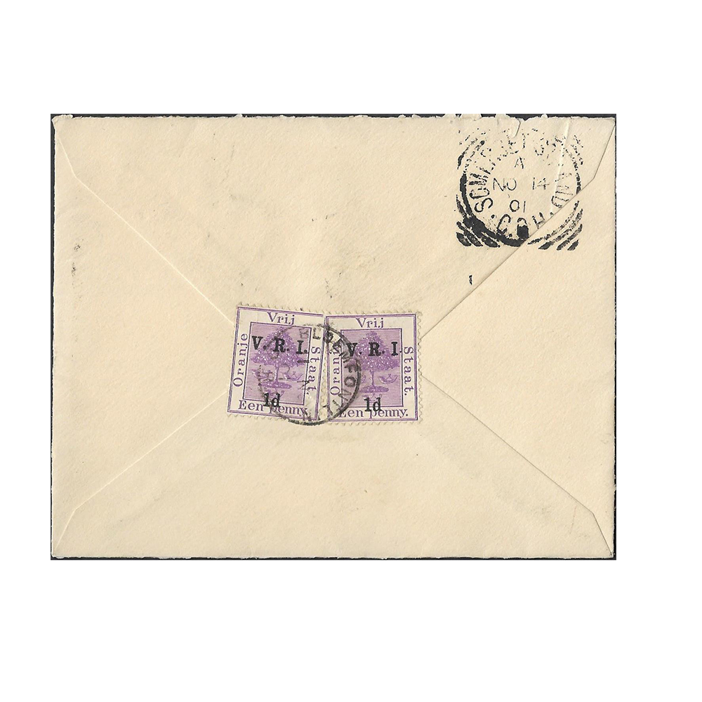 11 Nov 1901 registered cover from Bloemfontein to Somerset West Strand - Image 2