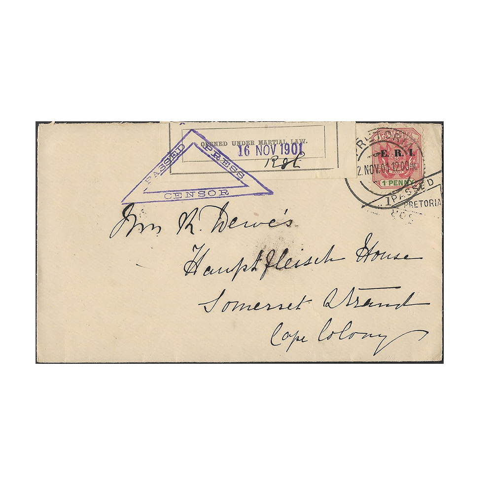 12 Nov 1901 cover from Pretoria to Somerset Strand with British censor seal Type 7D