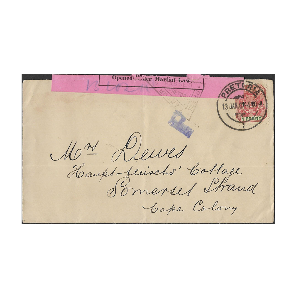 13 Jan 1902 cover from Pretoria to Somerset Strand with British censor seal Type 11