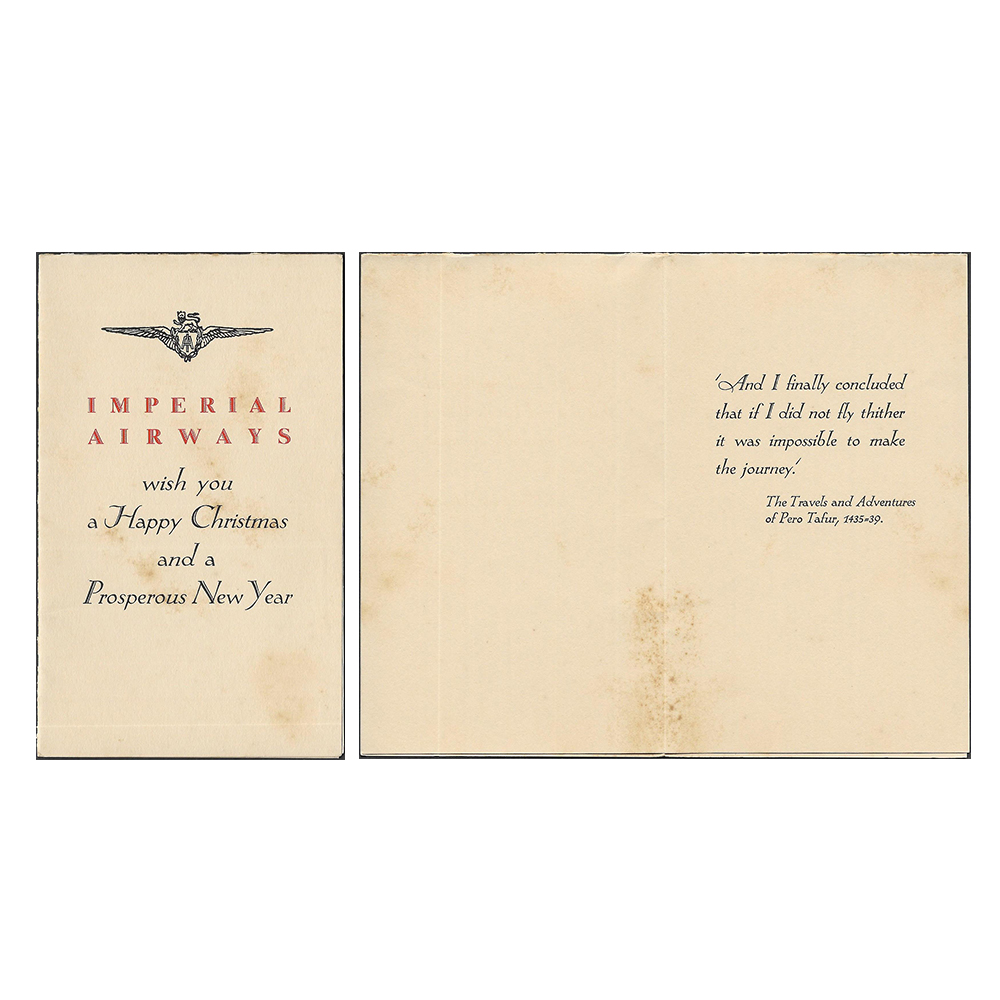 GREAT BRITAIN Imperial Airways special Christmas and new year greeting card sent to firms in South Africa.