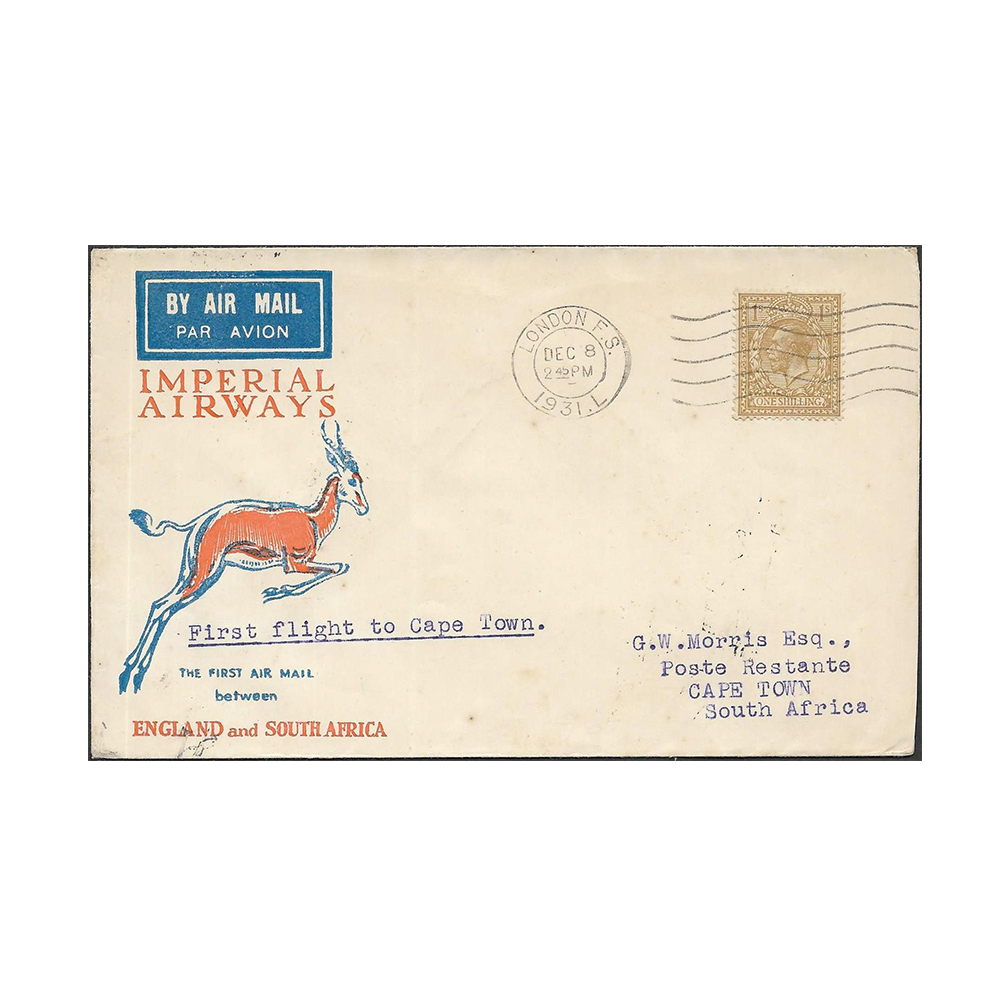 GREAT BRITAIN → SOUTH AFRICA Imperial Airways airmail cover to Cape Town with London 8 Dec 1931 datestamp