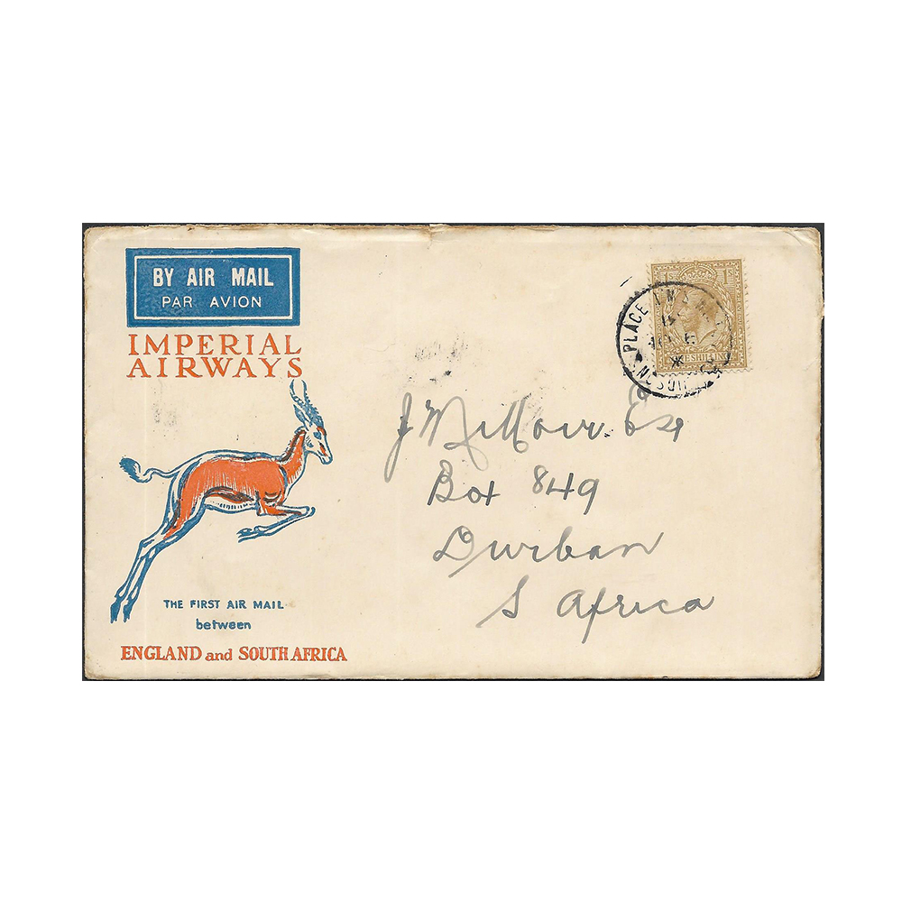 GREAT BRITAIN → SOUTH AFRICA Imperial Airways airmail cover to Durban with Wilton Road, Hudson's Place 9 Dec 1931 datestamp