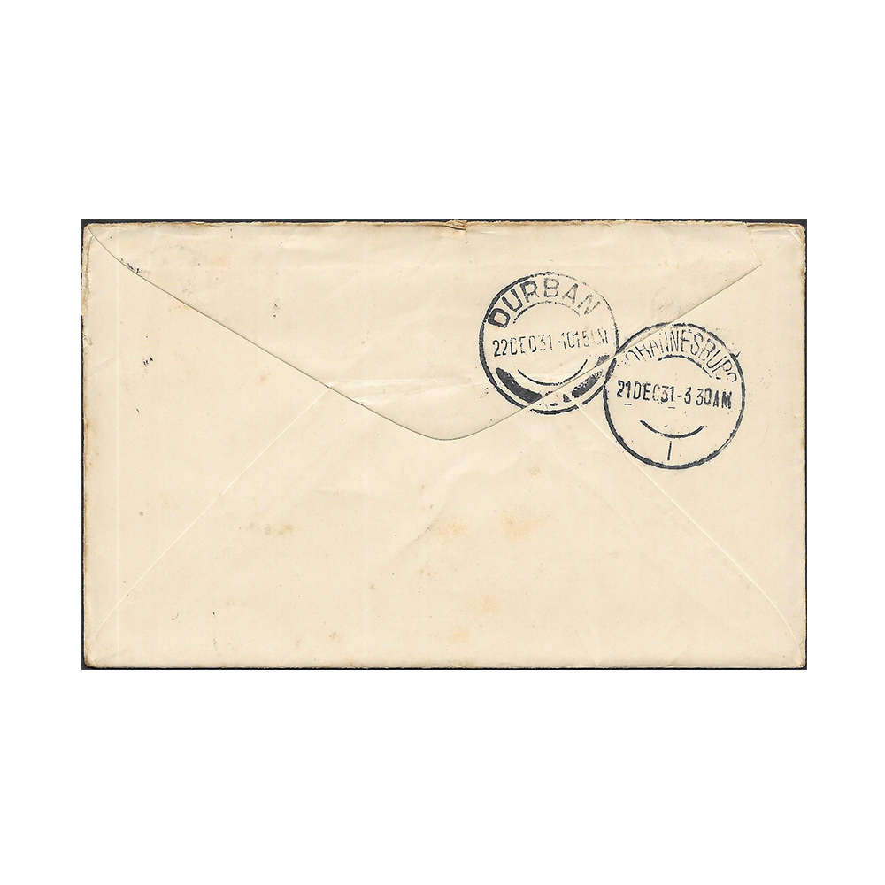 GREAT BRITAIN → SOUTH AFRICA Imperial Airways airmail cover to Durban with Wilton Road, Hudson's Place 9 Dec 1931 datestamp - Image 2