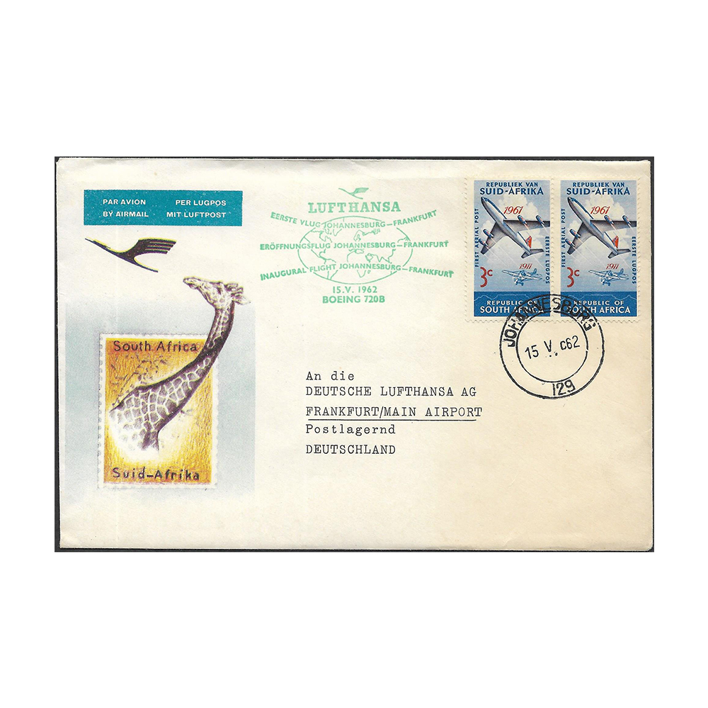 SOUTH AFRICA → GERMANY first flight cover from Johannesburg to Frankfurt via Boeing 720B on 15 May 1962