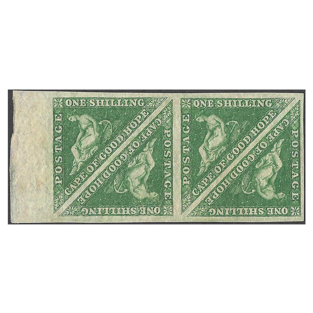 1855 - 1863 1s deep dark green (SG8b) in triangular block of four.
