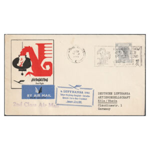 First flight cover from Hong Kong to Frankfurt via Bangkok, Calcutta