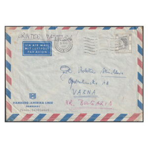 Airmail cover to Varna in Bulgaria with 65c stamp (second class air mail rate to Europe in 1961)