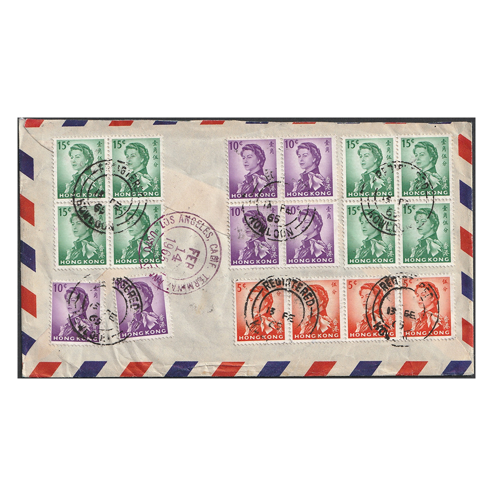 Registered letter to Los Angeles (USA) with 5c, 10c and 15c stamps - Image 2