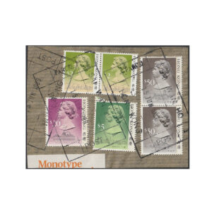 $2, $5, $20 and $50 stamps on parcel post piece cancelled on 15 June 1989